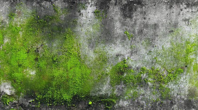 Vibrant green moss growing on a weathered concrete wall creates a natural, textured background perfect for adding organic detail to designs