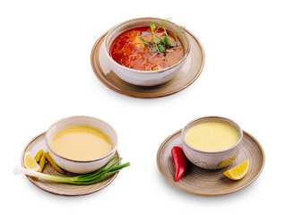 Warm bowls of flavorful soups served with fresh ingredients