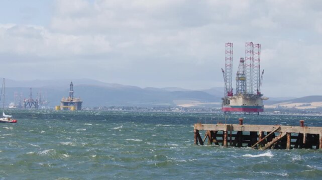 Offshore Oil Rigs and Pier in Cromarty Coastal Waters