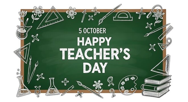 Happy teachers day chalkboard with drawing