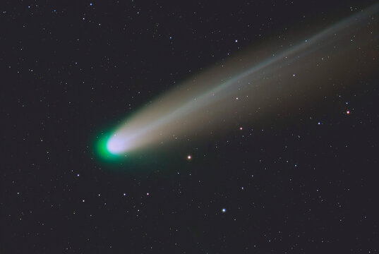 Comet C/2025 A6 Lemmon with glowing green coma and long tail at night