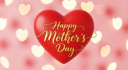 Happy Mothers Day with Red Heart and Elegant Gold Lettering a Beautiful Celebration of Motherhood and Love Perfect for Greeting Cards or Social Media Posts
