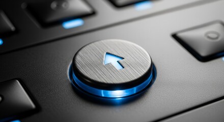 Close-Up Shot of A Modern Navigation Button with Bright Blue Illumination