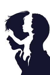 A symbolic illustration showing layered silhouettes and an inner child reaching out, representing healing, trauma, emotional growth, memory, and the connection between past and present self.