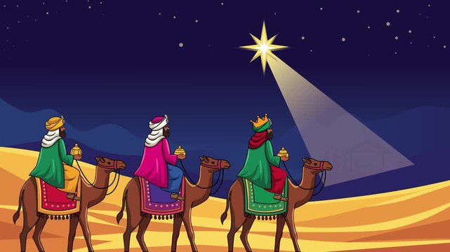 Animated Happy Epiphany Day Three Wise Men Illustration