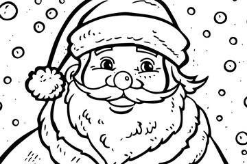 Christmas coloring page featuring snowflakes and cheerful seasonal characters