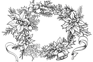 Christmas coloring page featuring snowflakes and cheerful seasonal characters