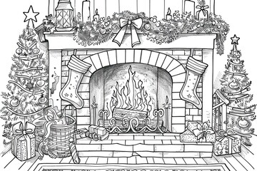 Christmas coloring page featuring snowflakes and cheerful seasonal characters