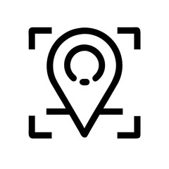 A location pin inside a square frame with cut corners indicating a specific geographic position point