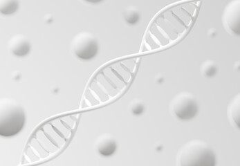 White dna structure and bubbles abstract white soft focus background 3D rendering	