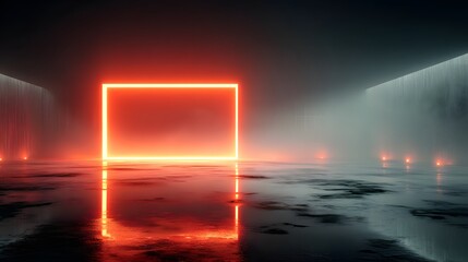 Dark corridor with glowing neon square portal