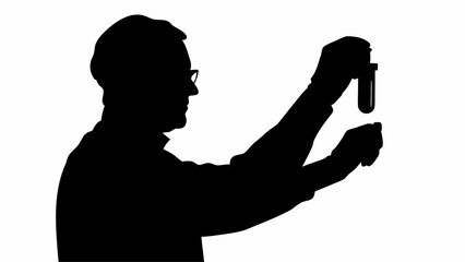 Silhouette of scientist examining test tube contents with gloved hands in a laboratory setting clearly visible