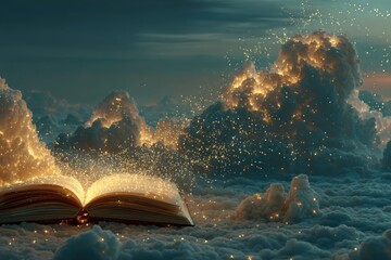 Magical Book Open Amongst Mystical Clouds