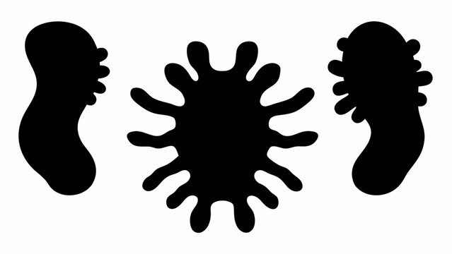 Silhouette of three abstract shapes with rounded edges and protrusions in black and white design