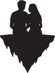 Couple sitting on a floating island silhouette vector