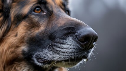 Black and White Close-Up of Dog’s Face with Wet Nose and Expressive Eyes