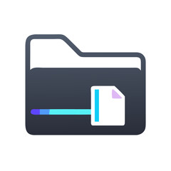 Dark folder icon with a document and a loading bar indicating progress of a file transfer process