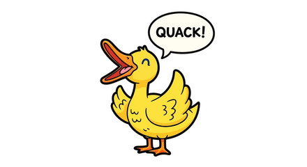 Cartoon Duck Saying Quack Playful Isolated on White Background