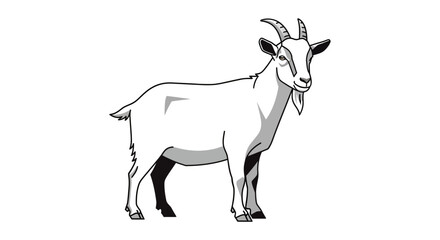 Cartoon Goat Illustration in Black and White Farm Animal Vector Graphic