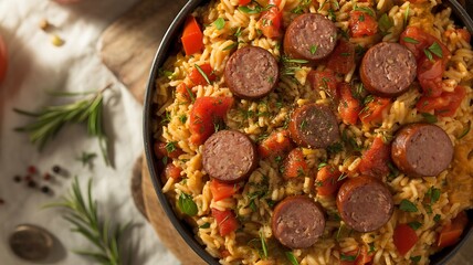 Rustic Fettuccine Pasta with Chunky Tomato Sauce and Basil Close-Up