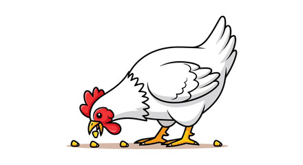 Cartoon Chicken Eating Corn Seeds Poultry Farm Animal Illustration