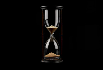 Elegant Hourglass with Golden Sand on Black Background