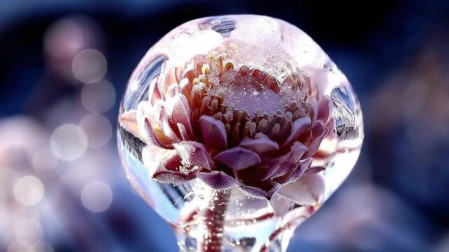 Captivating Flower Encased in Ice - A Frozen Moment of Beauty.