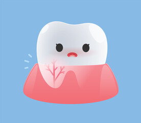 Tooth Cartoon Showing Root Pain and Sensitivity Symptom