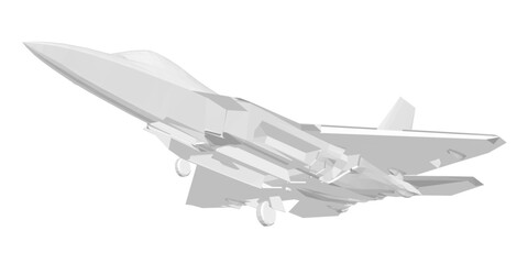 A low poly fighter jet soars through the air in a 3D rendered scene. The combat aircraft features a detailed polygonal design against a clean white background.