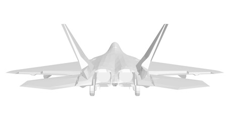 Polygonal fighter jet model with a sleek aerodynamic design, swept-back wings, and visible engines. This powerful combat aircraft features a pointed nose and forward-swept tail.