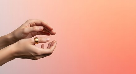 Womans Hands with Gold Ring on Pink Background for Beauty and Fa
