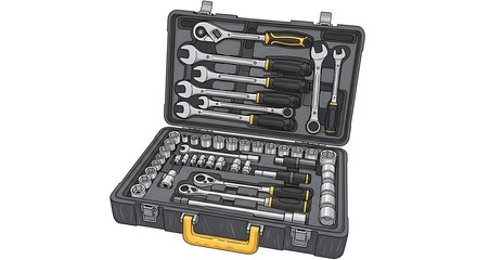 Professional Mechanic Tool Set with Ratchet Wrenches and Sockets in Durable Case.