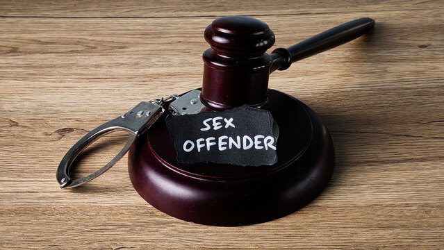 Sex Offender legal concept with a judge's gavel and handcuffs, symbolizing criminal justice, punishment, and legal authority.