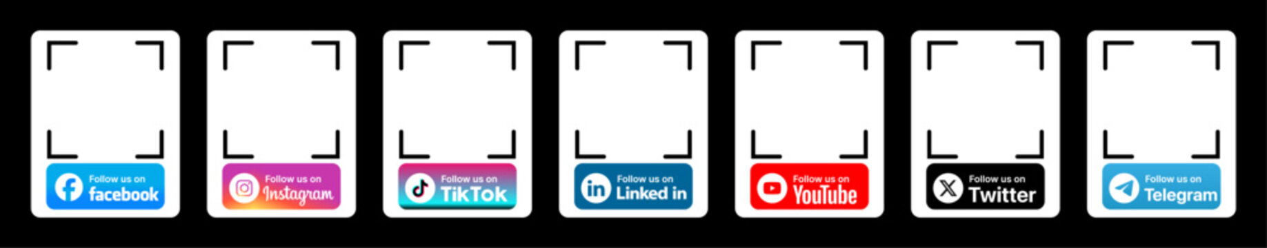 Social Media Icons,Facebook,Instagram,Twitter ,YouTube,Telegram ,LinkedIn with qr code ,follow us on social media.QR Code Scanner.Vector Editorial.
