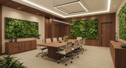 Modern Office Meeting Room with Living Green Walls