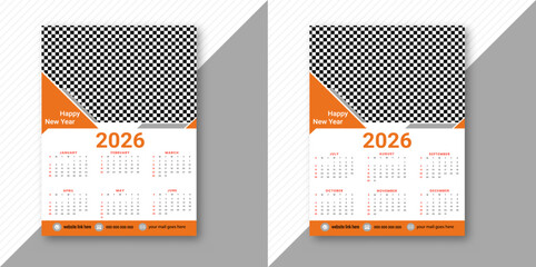 Modern 2026 calendar template with orange details business branding options and clear date layout Vector