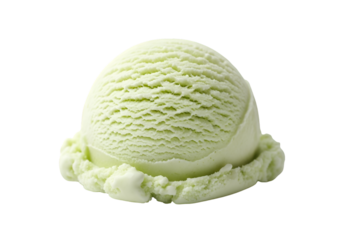 Single scoop of pale green ice cream isolated on transparent background
