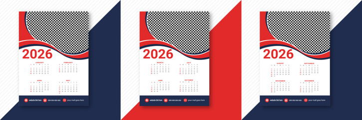 Modern 2026 desk or wall calendar template design with red and blue accents perfect for corporate branding Vector