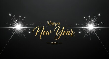 Sparkling happy new year 2023 celebration with golden text