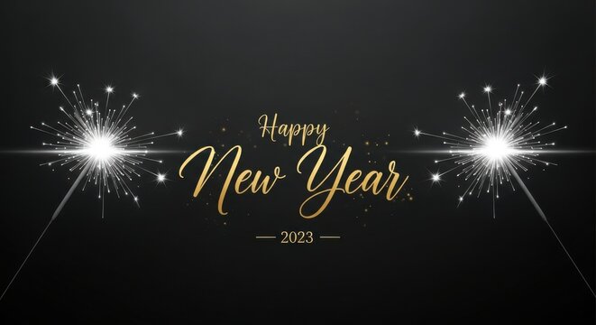 Sparkling happy new year 2023 celebration with golden text