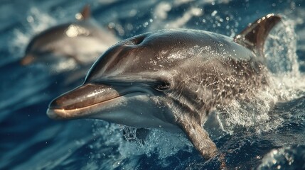 Dolphins leaping in the ocean waves, a captivating marine wildlife moment