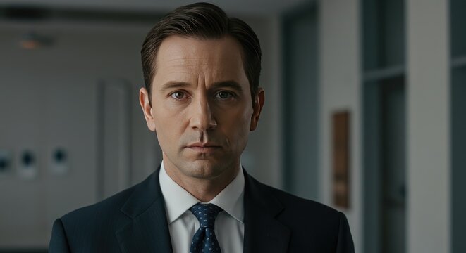 Serious Businessman in Dark Suit and Tie