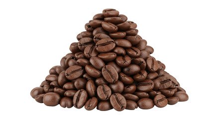 Isolated pile of roasted coffee beans in pyramid shape ready to brew into fresh, tasty coffee