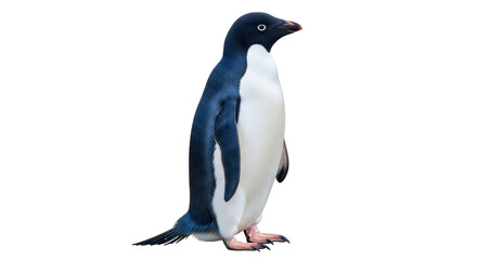 Isolated Adélie penguin standing attentively outdoors, a charming avian creature, side view