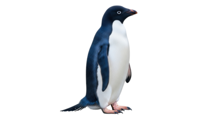 Isolated Adélie penguin standing attentively outdoors, a charming avian creature, side view
