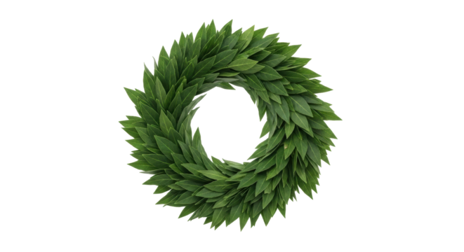 Isolated evergreen laurel wreath, lush foliage symbol for achievement and decoration element