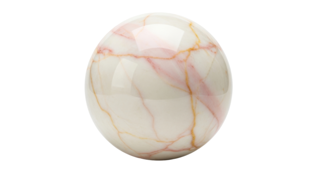 Isolated stone orb with pink and beige veins, sphere of polished marble, gemstone ball
