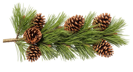 Isolated holiday evergreen sprig with pine cones for winter season or Christmas decor