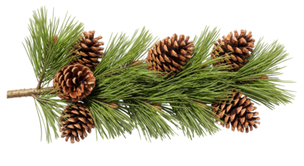 Isolated holiday evergreen sprig with pine cones for winter season or Christmas decor