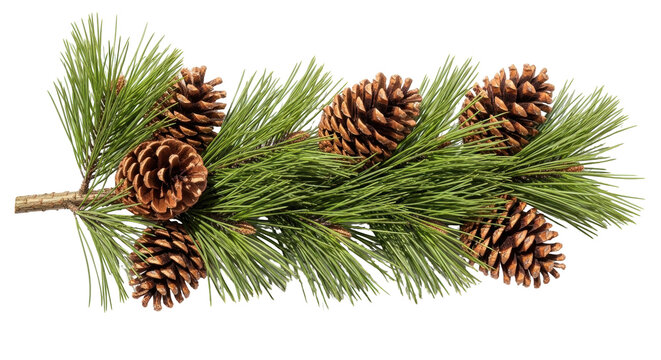 Isolated holiday evergreen sprig with pine cones for winter season or Christmas decor